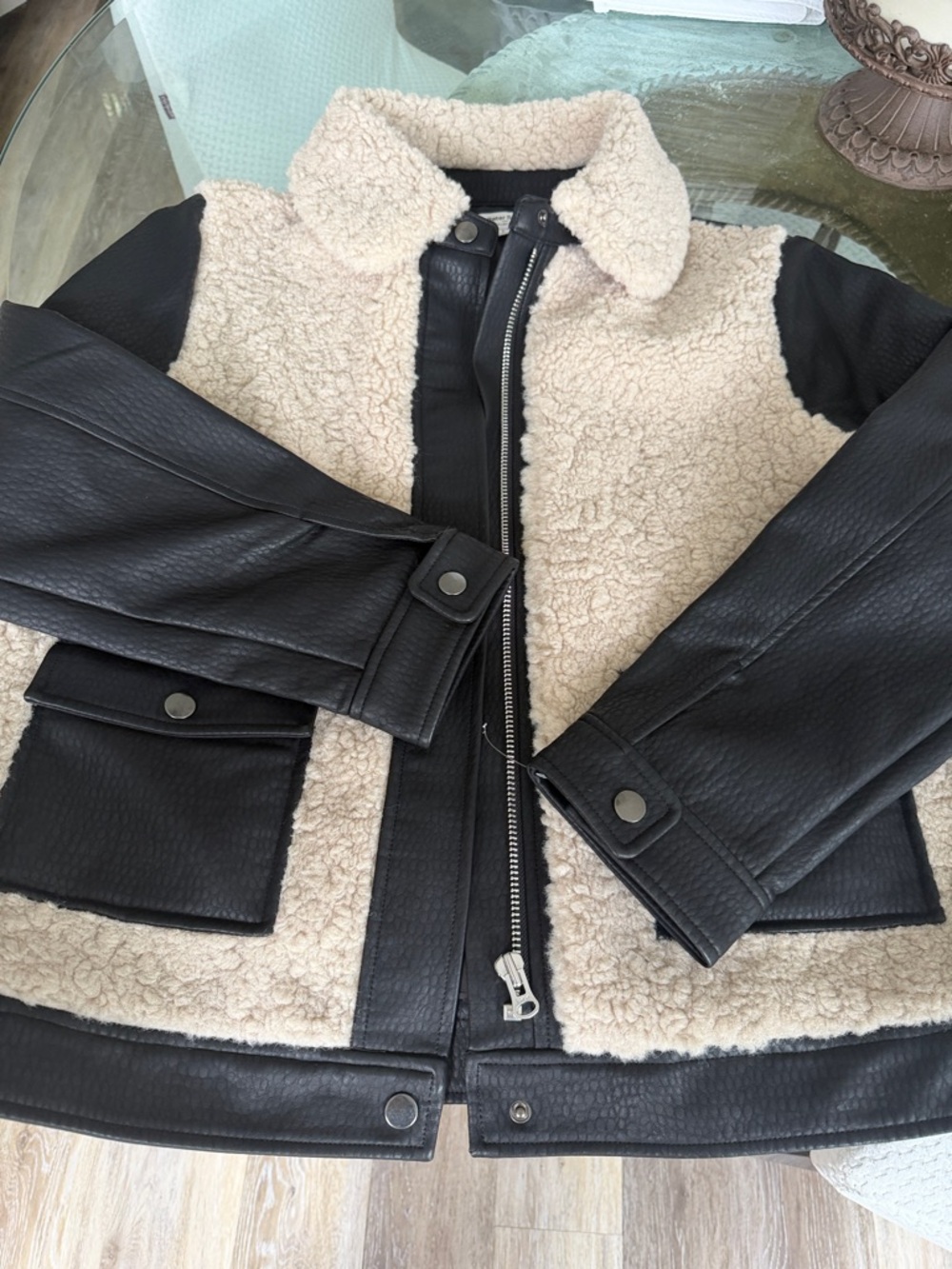 Peter Som Collective Sherpa Faux Leather Jacket coat size Large NEW - Picture 7 of 9